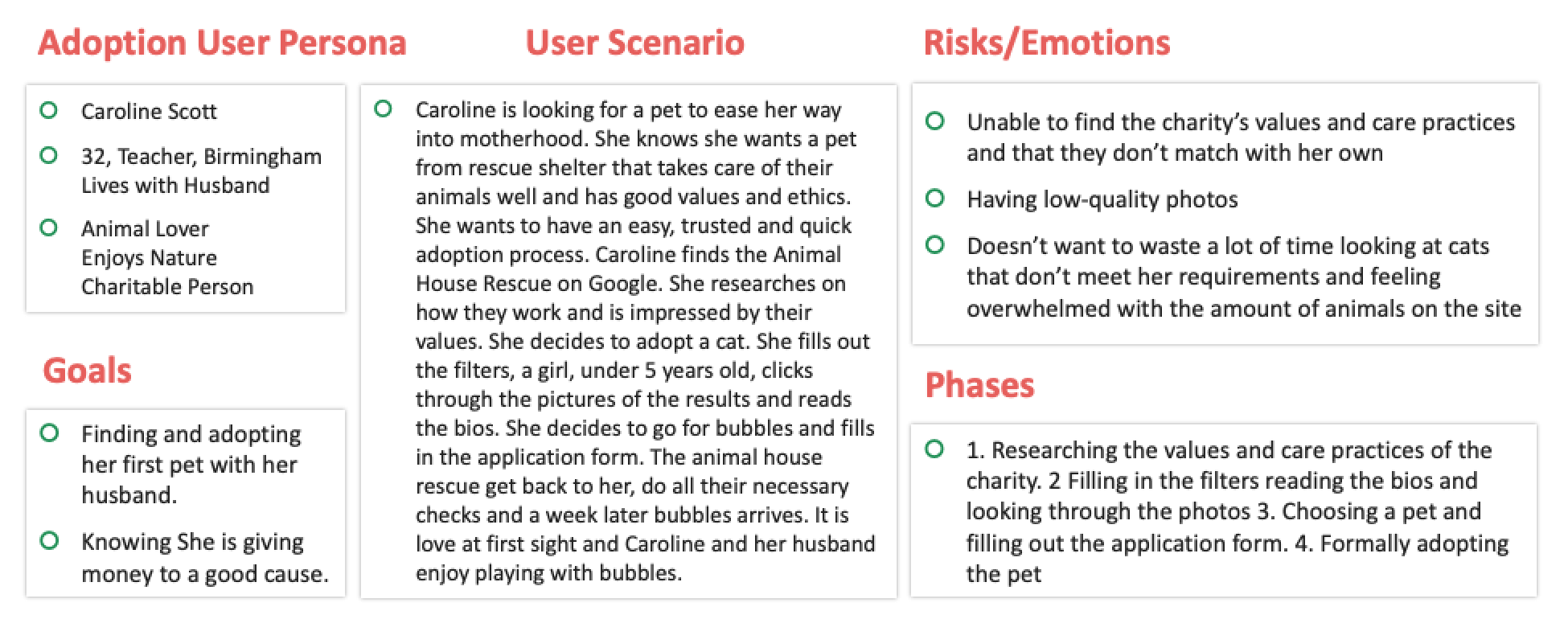 the text based user scenario for the adoption task