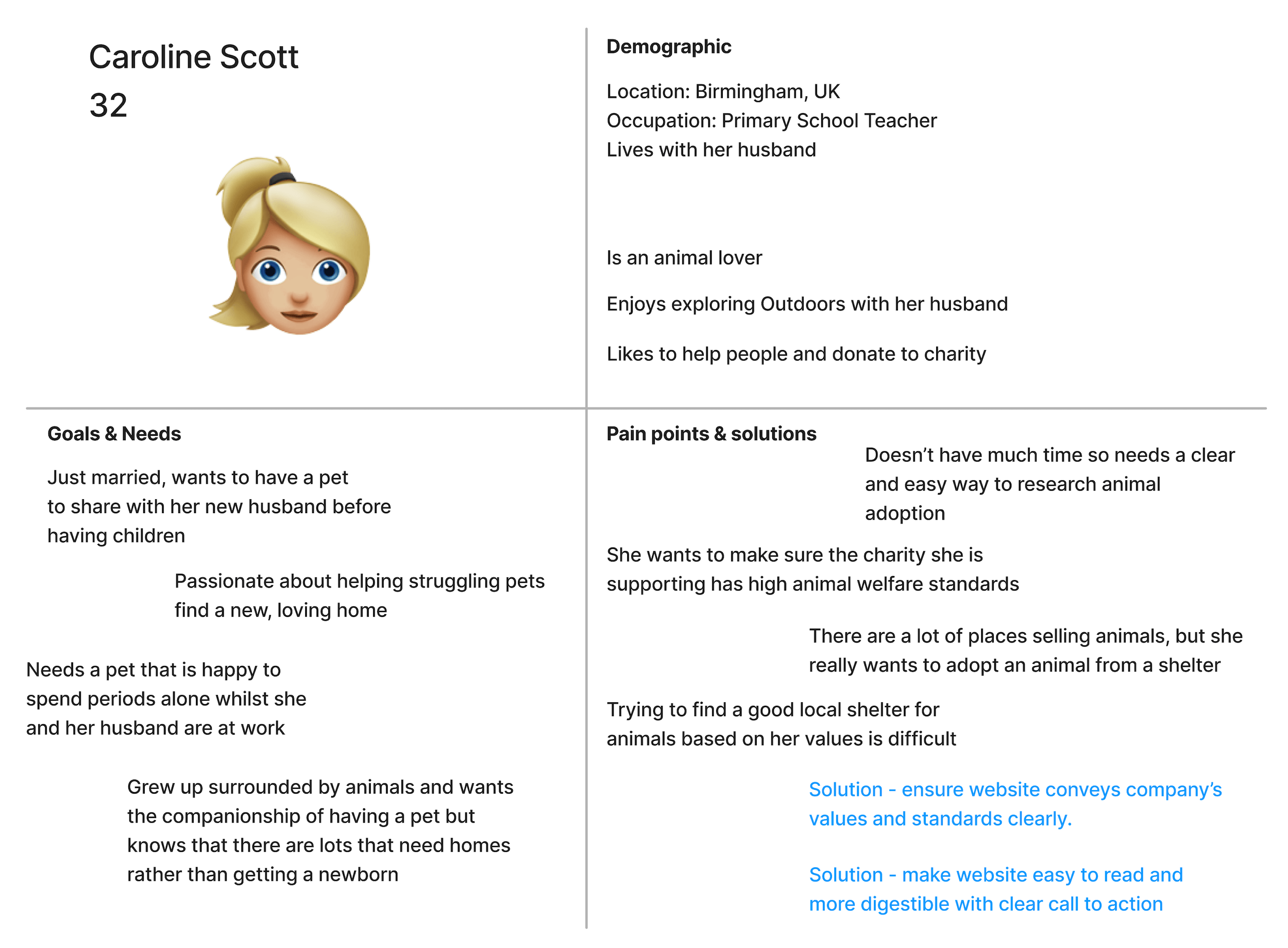 a screenshot of the proto-persona, Caroline Scott