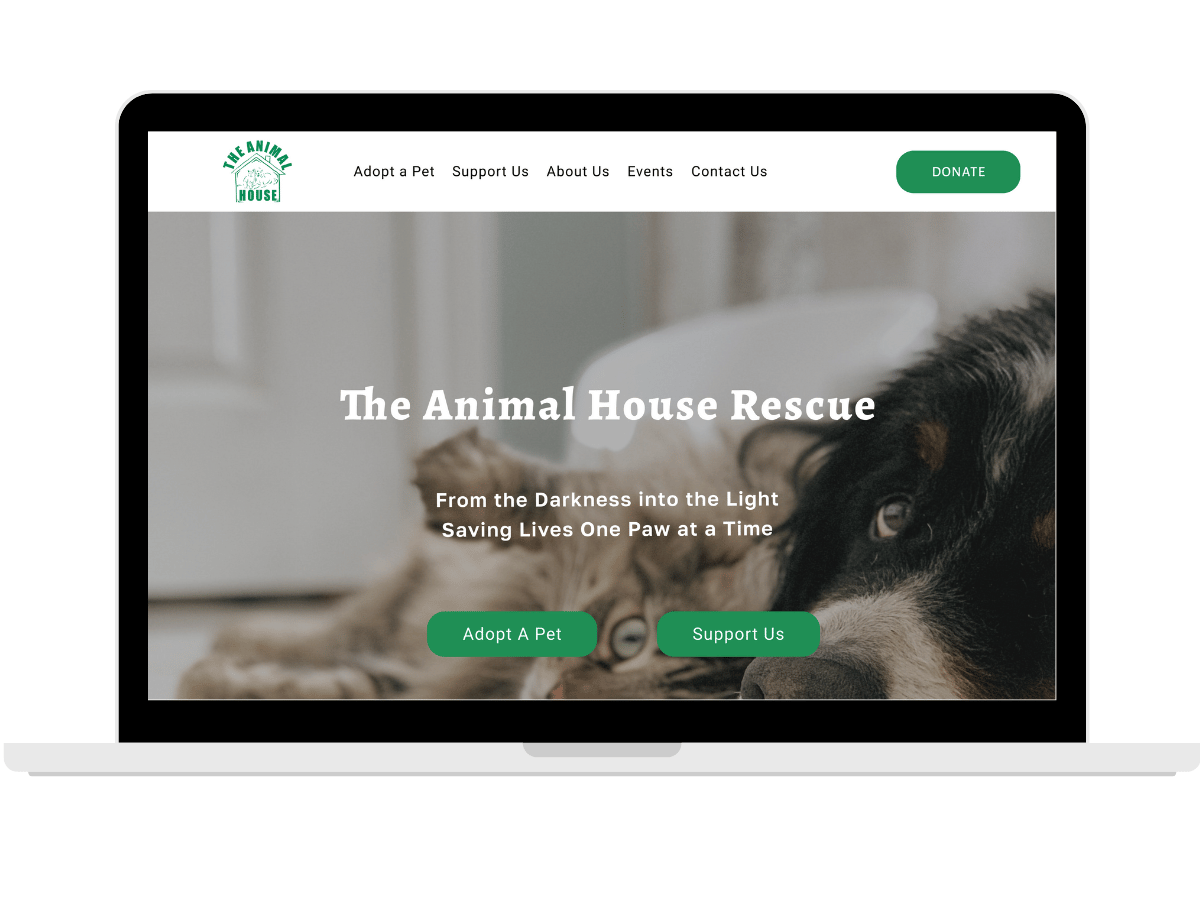 The finished homepage design of the non-profit website redesign project.